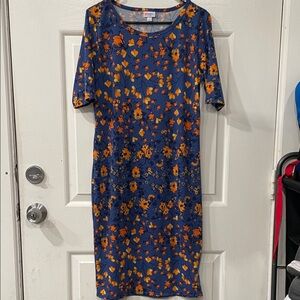 LuLaRoe Blue and Orange Floral Midi Dress